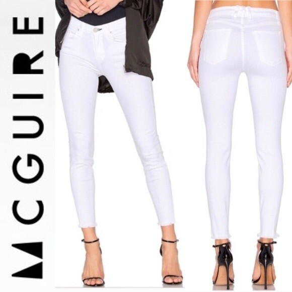 Mcguire Newton Skinny Jeans Raw Hem White Moon Size 27 Stretch Denim - Picture 1 of 16